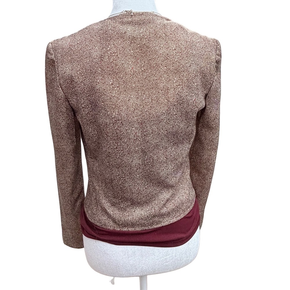 Vintage 70s Brown Tweed Blazer XS Tailored Jacket Medium Academia Office Career - Picture 7 of 13
